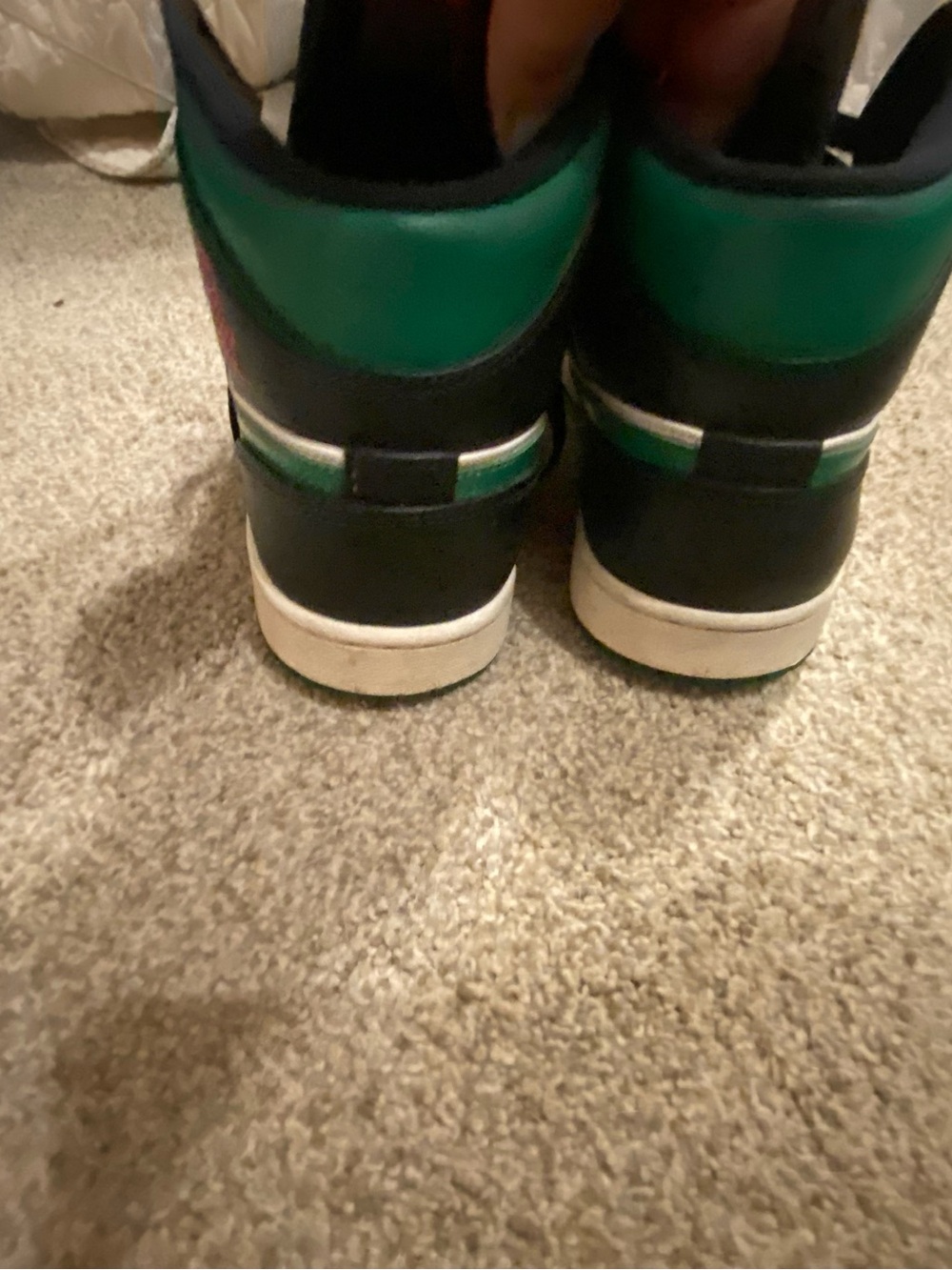 Jordan 1’s 2019 High Top Sneakers in Black & Green with Red Jumpman - Picture 4 of 8
